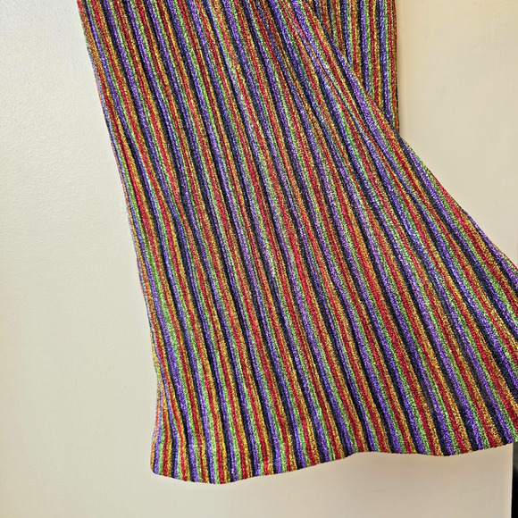 Donna Morgan Metallic Rainbow Striped Dress Size 4 Bodycon Shiny Party New - Picture 7 of 11